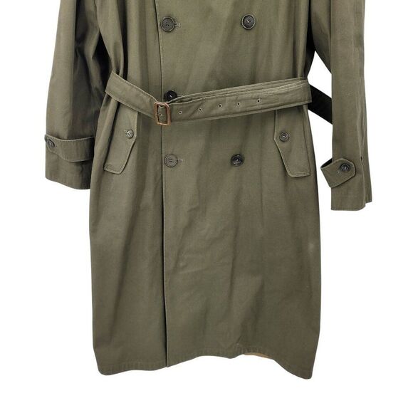 Vintage Army Green Military Trench Coat XL Belt Shoulder Tab Warcore Trenchcore - Picture 9 of 14